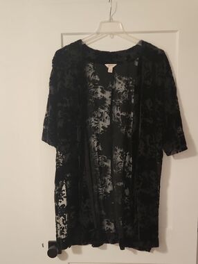 Arizona Jean Company Black Velvet Devore Open Kimono